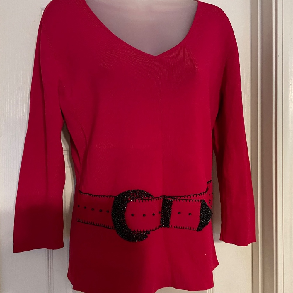 Ruby Rd. Bedazzled Red Sexy Bedazzled  sweater-top, size L - Picture 2 of 7